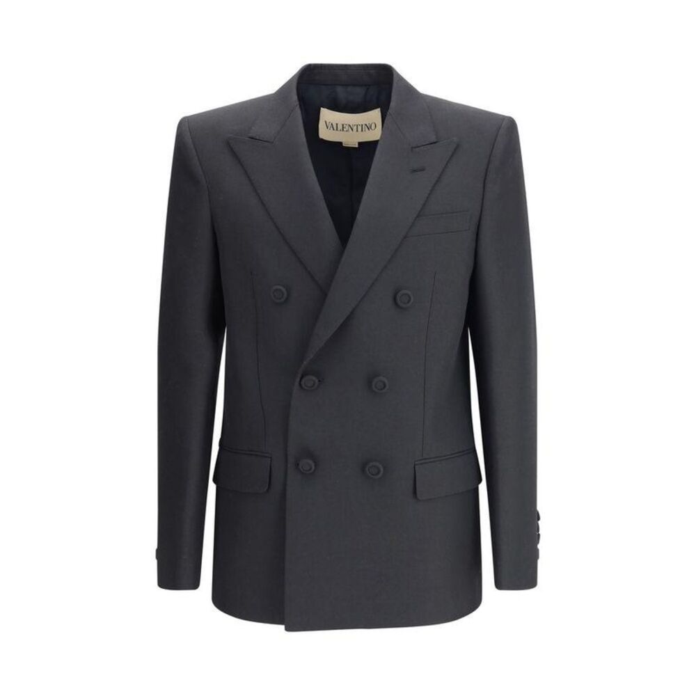 Valentino Double-Breasted Wool Jacket with Classic Tailoring Men Black Jackets